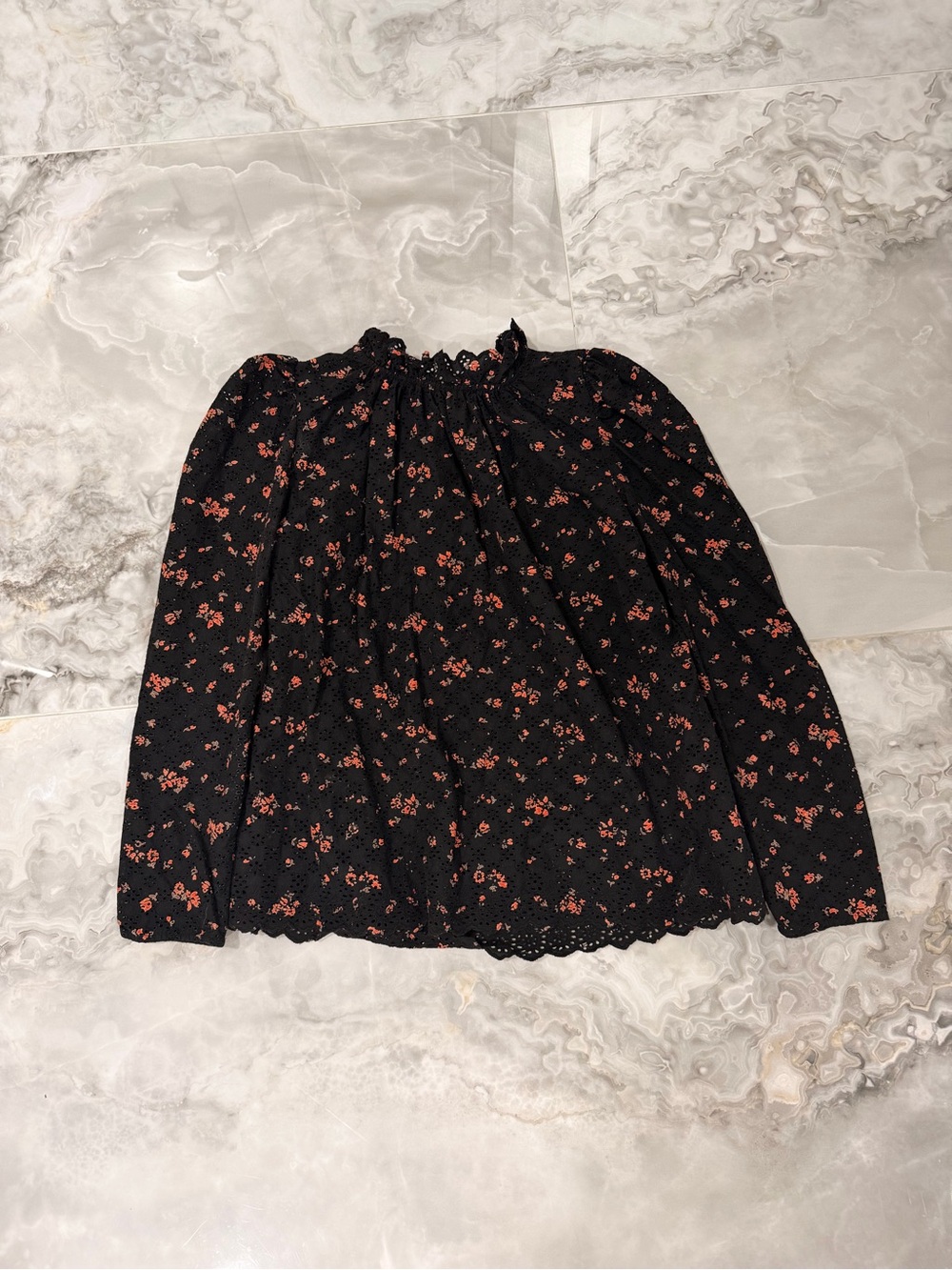 Ulla Johnson Black Long-Sleeve Floral Smocked Neck Top